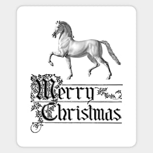 Horse with Merry Christmas Typograph. Vintage Print Magnet